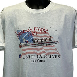 Vintage 9-11 United Airlines Las Vegas Christmas T Shirt Santa White XL X-Large